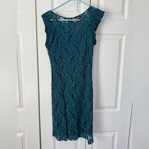 DKNY Teal Lace Midi Dress